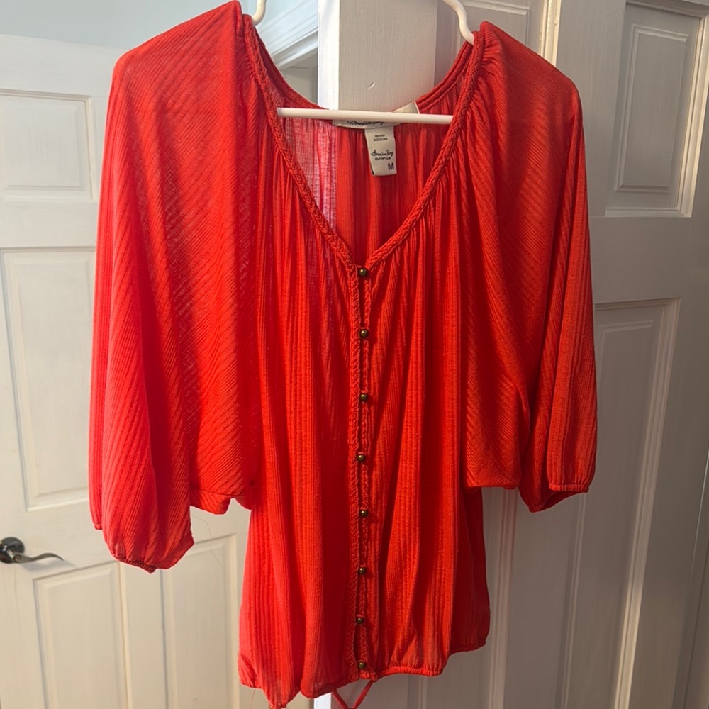 American Eagle Red Button-Down Blouse - image 1